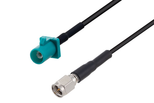 Water Blue FAKRA Plug to SMA Male Low Loss Cable Using LMR-100 Coax
