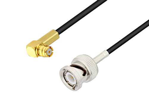 Push-On SMP Female Right Angle to BNC Male Cable 150 cm Using RG174 Coax