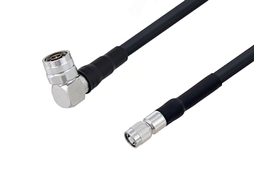 N Male Right Angle to Reverse Polarity TNC Male Cable 48 Inch Length Using LMR-400 Coax with HeatShrink