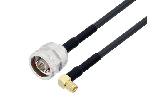SMA Male Right Angle to N Male Low Loss Cable Using LMR-240-UF Coax with HeatShrink