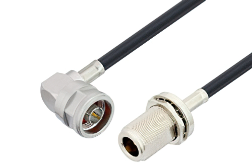 N Male Right Angle to N Female Bulkhead Cable 48 Inch Length Using LMR-240-UF Coax