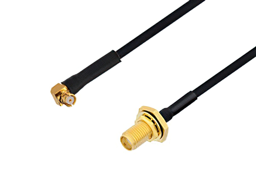 SMP Female Right Angle to SMA Female Bulkhead Cable Using PE-SR405FLJ Coax with HeatShrink