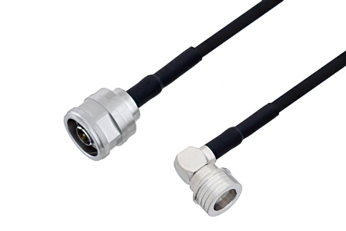 N Male to QN Male Right Angle Cable 200 cm Length Using RG223 Coax with HeatShrink, LF Solder