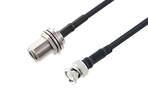 N Female Bulkhead to BNC Male Low Loss Cable 100 cm Length Using LMR-200 Coax with HeatShrink