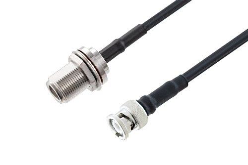 N Female Bulkhead to BNC Male Low Loss Cable 24 Inch Length Using LMR-200 Coax with HeatShrink