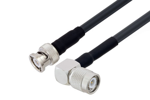 TNC Male Right Angle to BNC Male Low Loss Cable Using LMR-240-UF Coax with HeatShrink