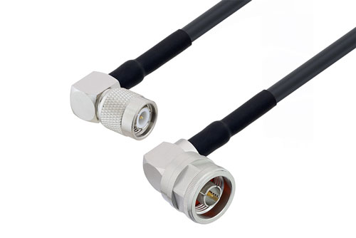 TNC Male Right Angle to N Male Right Angle Cable Using LMR-240-UF Coax with HeatShrink