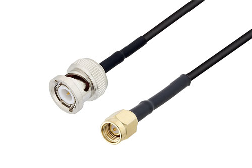 BNC Male to SMA Male Low Loss Cable Using LMR-100 Coax with HeatShrink