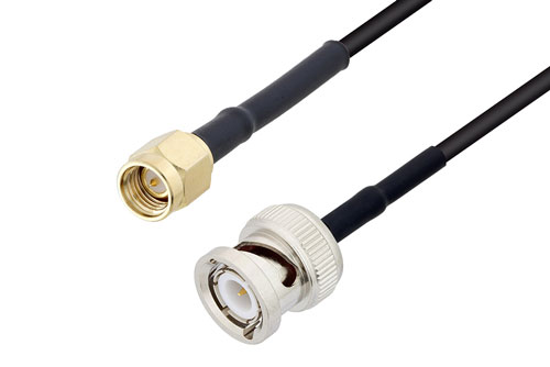 SMA Male to BNC Male Low Loss Cable Using LMR-100 Coax with HeatShrink, LF Solder