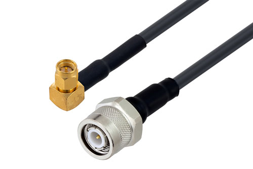 TNC Male to SMA Male Right Angle Low Loss Cable Using LMR-200 Coax with HeatShrink