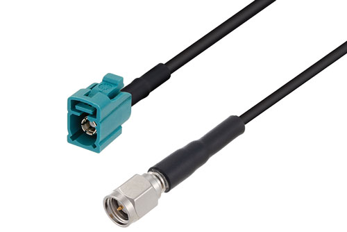 Water Blue FAKRA Jack to SMA Male Cable Using RG174 Coax with HeatShrink