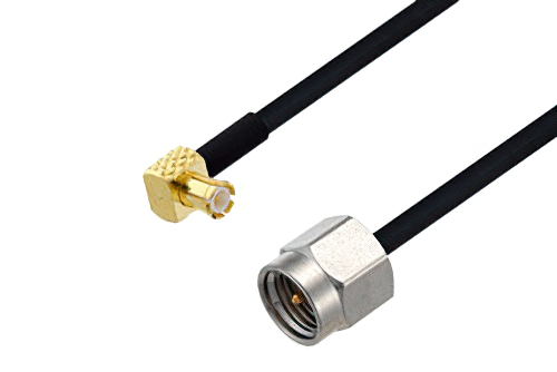 MCX Plug Right Angle to SMA Male Cable 200 cm Length Using PE-SR405FLJ Coax