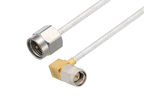 SMA Male to SMA Male Right Angle Cable Using PE-SR405FL Coax