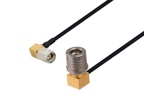 SMA Male Right Angle to QMA Male Right Angle Cable Using PE-SR405FLJ Coax with 180 Deg. Clock