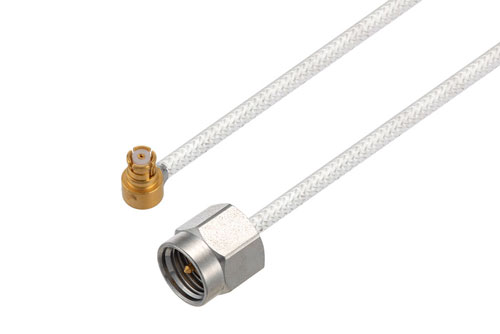 SMP Female Right Angle to SMA Male Cable 24 Inch Length Using PE-SR405FL Coax