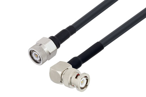 TNC Male to BNC Male Right Angle Low Loss Cable Using LMR-240-UF Coax with HeatShrink