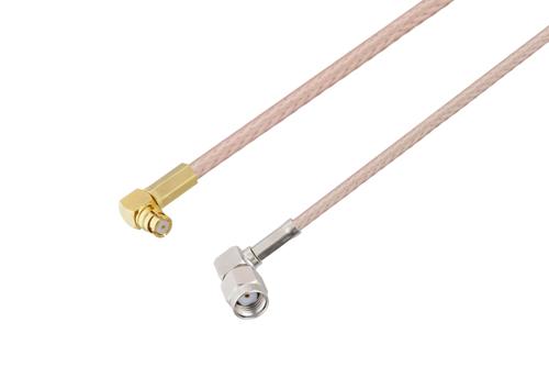 Push-On SMP Female Right Angle to Reverse Polarity SMA Plug Right Angle Cable Using RG316 Coax with 180 Deg. Clock