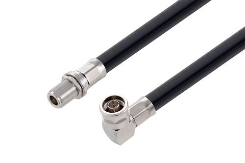 N Female Bulkhead to N Male Right Angle Low Loss Cable Using LMR-600-DB Coax