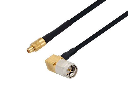 MMCX Plug to SMA Male Right Angle Cable Using PE-SR405FLJ Coax with HeatShrink