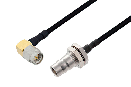 SMA Male Right Angle to QN Female Bulkhead Cable 100 cm Using PE-SR402FLJ Coax