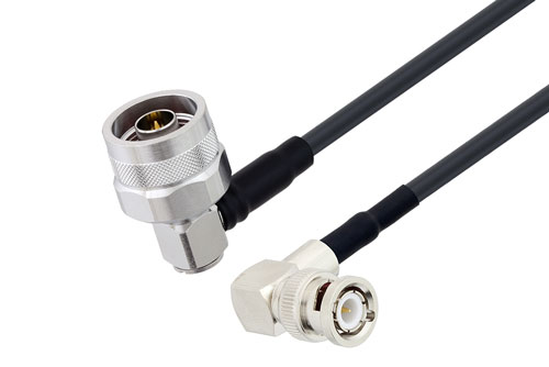 N Male Right Angle to BNC Male Right Angle Low Loss Cable Using LMR-195 Coax with HeatShrink