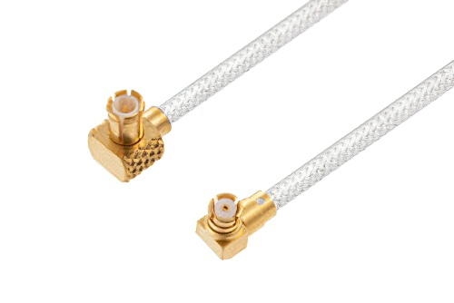 MCX Plug Right Angle to SMP Female Right Angle Cable 150 cm Using PE-SR405FL Coax