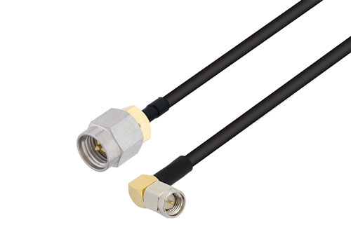 SMA Male to SMA Male Right Angle Cable Using PE-SR402FLJ Coax