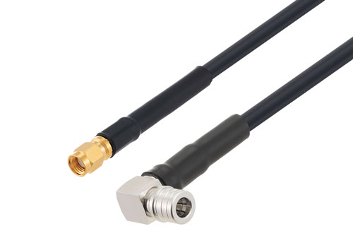 QMA Male Right Angle to Reverse Polarity SMA Plug Low Loss Cable Using LMR-240-UF Coax