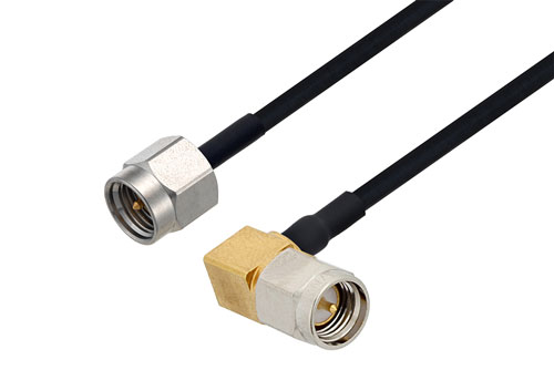 SMA Male Right Angle to SMA Male Cable 12 Inch Length Using PE-SR405FLJ Coax