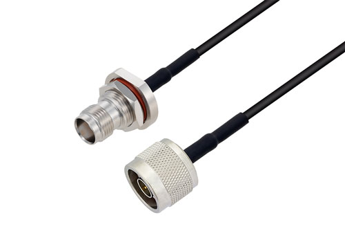 TNC Female Bulkhead to N Male Low Loss Cable Using LMR-100 Coax with HeatShrink
