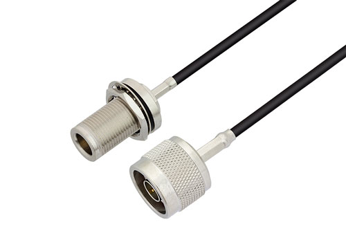N Female Bulkhead to N Male Low Loss Cable Using LMR-100 Coax , LF Solder