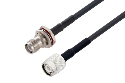 Fire Rated Reverse Polarity TNC Jack Bulkhead to TNC Male Low Loss Cable Using LMR-195-FR Coax with HeatShrink