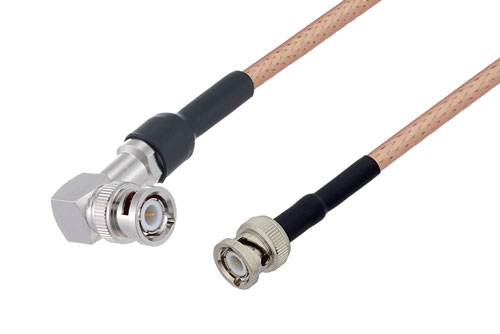 BNC Male Right Angle to BNC Male Low Loss Cable Using PE-P195 Coax with HeatShrink