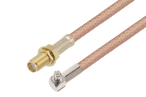 MCX Plug Right Angle to SMA Female Bulkhead Low Loss Cable Using PE-P195 Coax