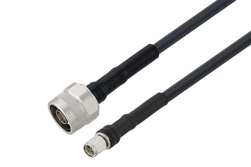 SMA Male to N Male Low Loss Cable Using LMR-240-UF Coax With Times Microwave Parts with HeatShrink