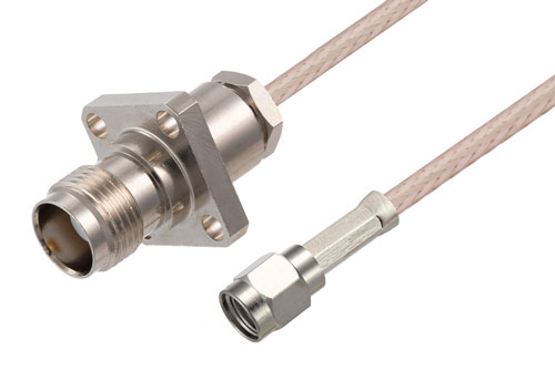 TNC Female 4 Hole Flange to Reverse Polarity SMA Plug Cable Using RG316-DS Coax