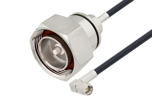 Fire Rated SMA Male Right Angle to 7/16 DIN Male Low Loss Cable Using LMR-195-FR Coax