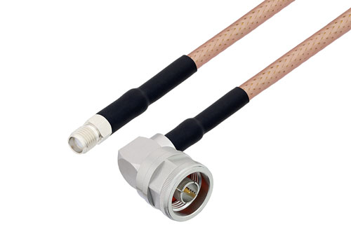 N Male Right Angle to SMA Female Low Loss Cable Using PE-P195 Coax with HeatShrink