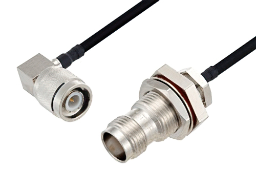 TNC Male Right Angle to TNC Female Bulkhead Cable Using PE-SR402FLJ Coax