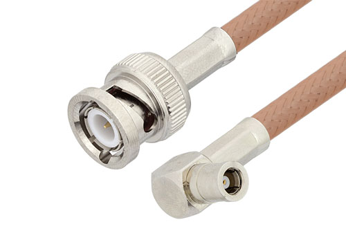 SMB Plug Right Angle to BNC Male Cable Using RG400 Coax
