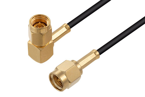 SMA Male Right Angle to SMA Male Low Loss Cable Using LMR-100 Coax