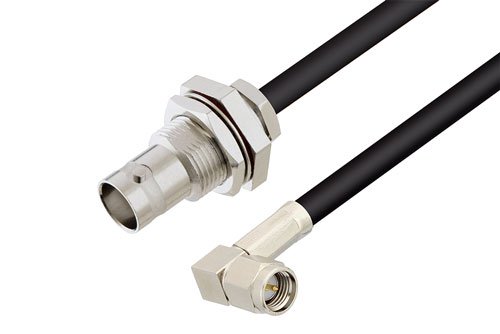 BNC Female Bulkhead to SMA Male Right Angle Cable Using RG58 Coax