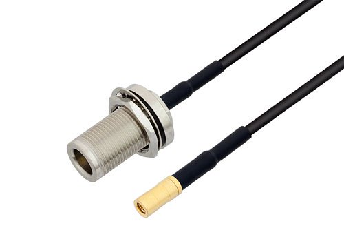 N Female Bulkhead to SSMB Plug Low Loss Cable Using LMR-100 Coax with HeatShrink, LF Solder