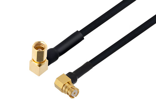 SSMC Plug Right Angle to SMP Female Right Angle Cable Using PE-SR405FLJ Coax with 90 Deg. Clock