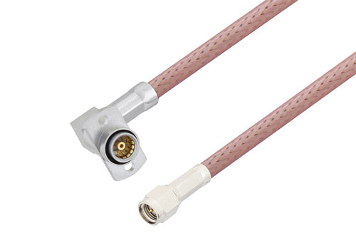 Slide-On BMA Jack Right Angle 2 Hole Flange to SMA Male Cable Using RG142 Coax