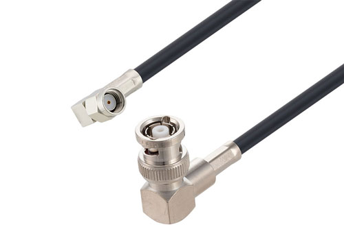 Reverse Polarity SMA Plug Right Angle to Reverse Polarity BNC Plug Right Angle Low Loss Cable 24 Inch Length Using LMR-195 Coax