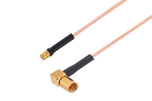 SMP Female to SSMC Plug Right Angle Cable Using PE-047SR Coax with HeatShrink