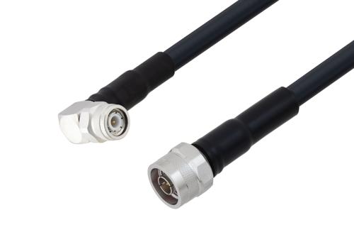 TNC Male Right Angle to N Male Low Loss Cable Using LMR-400-DB Coax with HeatShrink