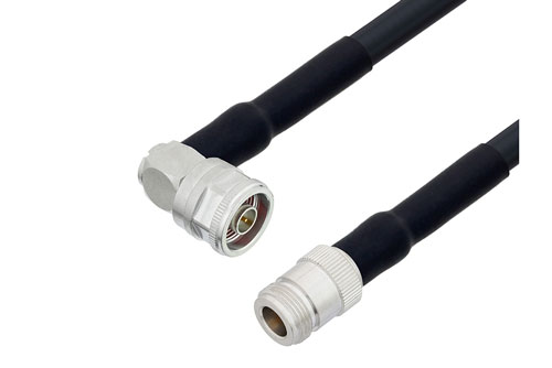N Male Right Angle to N Female Low Loss Cable Using PE-C400 Coax with HeatShrink