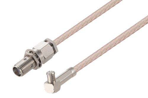 SMA Female Bulkhead to MCX Plug Right Angle Cable Using RG316-DS Coax